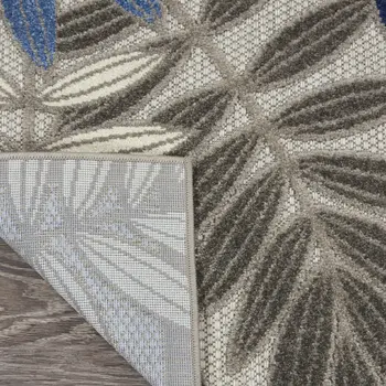 4' X 6' Blue And Gray Floral Indoor Outdoor Area Rug