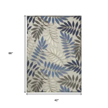 4' X 6' Blue And Gray Floral Indoor Outdoor Area Rug