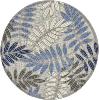4' Blue And Gray Round Floral Indoor Outdoor Area Rug