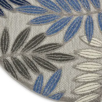 4' Blue And Gray Round Floral Indoor Outdoor Area Rug