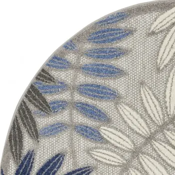 4' Blue And Gray Round Floral Indoor Outdoor Area Rug