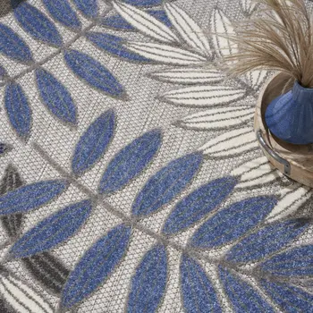5' X 7' Blue And Gray Floral Indoor Outdoor Area Rug