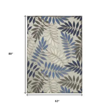 5' X 7' Blue And Gray Floral Indoor Outdoor Area Rug