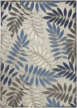 5' X 7' Blue And Gray Floral Indoor Outdoor Area Rug