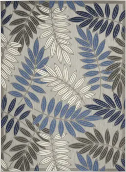 7' X 10' Blue And Gray Round Floral Indoor Outdoor Area Rug