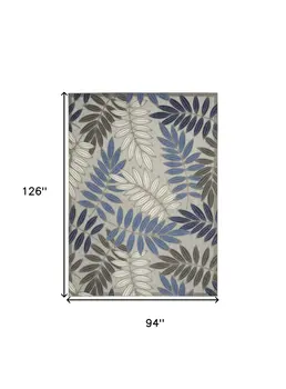 8' X 11' Blue And Gray Floral Indoor Outdoor Area Rug