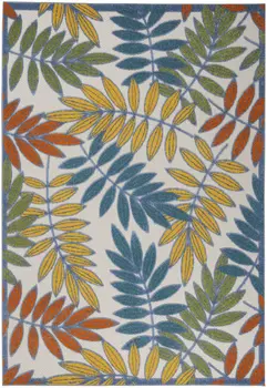 4' X 6' Green And Ivory Floral Indoor Outdoor Area Rug