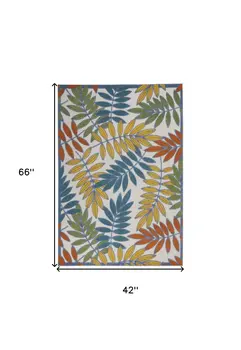 4' X 6' Green And Ivory Floral Indoor Outdoor Area Rug