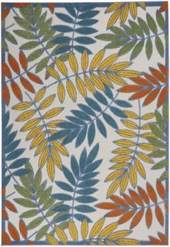 5' X 8' Green And Ivory Floral Indoor Outdoor Area Rug