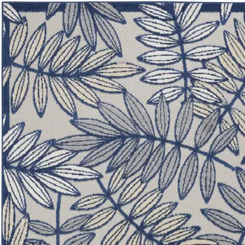 6' X 9' Ivory And Blue Floral Indoor Outdoor Area Rug