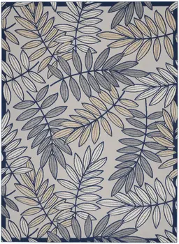 7' X 10' Ivory And Blue Floral Indoor Outdoor Area Rug