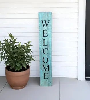 5' Rustic Light Aqua Blue Front Porch Welcome Sign