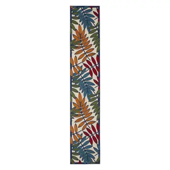 12' Ivory And Blue Floral Indoor Outdoor Runner Rug