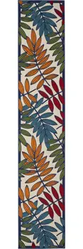 12' Ivory And Blue Floral Indoor Outdoor Runner Rug