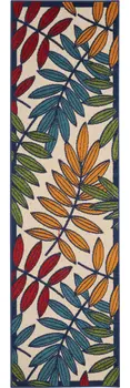 8' Ivory And Blue Floral Indoor Outdoor Area Rug