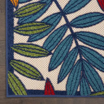 8' Ivory And Blue Floral Indoor Outdoor Area Rug