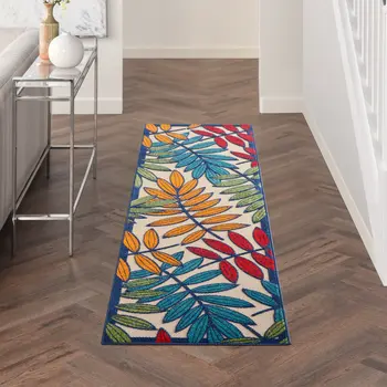 8' Ivory And Blue Floral Indoor Outdoor Area Rug