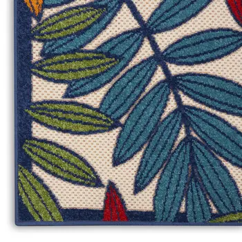 8' Ivory And Blue Floral Indoor Outdoor Area Rug