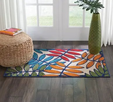 3' X 4' Ivory And Blue Floral Indoor Outdoor Area Rug
