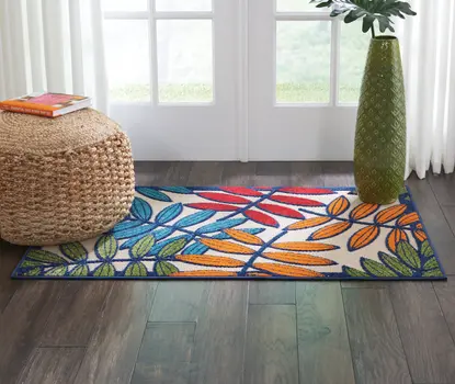 3' X 4' Ivory And Blue Floral Indoor Outdoor Area Rug