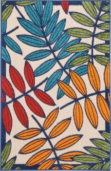 3' X 4' Ivory And Blue Floral Indoor Outdoor Area Rug