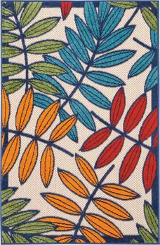 3' X 4' Ivory And Blue Floral Indoor Outdoor Area Rug