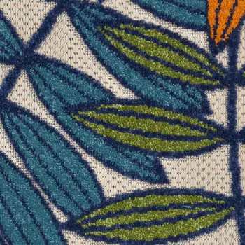 4' Ivory And Blue Round Floral Indoor Outdoor Area Rug