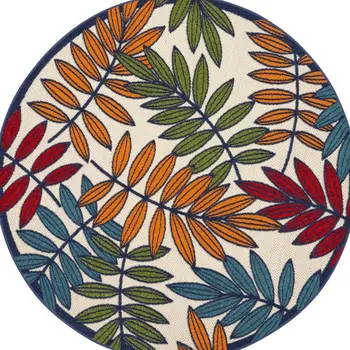 4' Ivory And Blue Round Floral Indoor Outdoor Area Rug