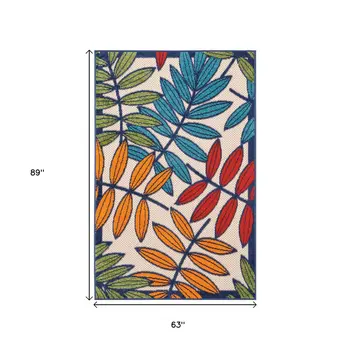 5' X 8' Ivory And Blue Floral Indoor Outdoor Area Rug