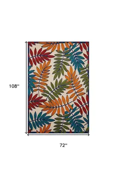 6' X 9' Ivory And Blue Floral Indoor Outdoor Area Rug