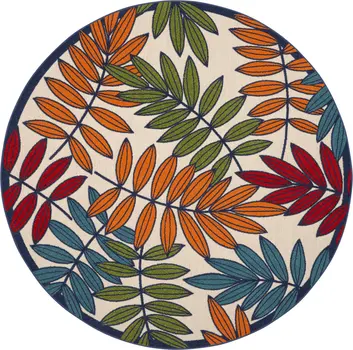 8' Ivory And Blue Round Floral Indoor Outdoor Area Rug