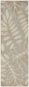 6' Gray And Ivory Floral Indoor Outdoor Runner Rug