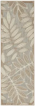 6' Gray And Ivory Floral Indoor Outdoor Runner Rug