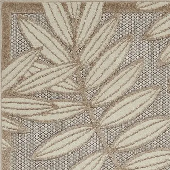 10' Beige Gray And Ivory Botanical Leaves Indoor Outdoor Runner Rug