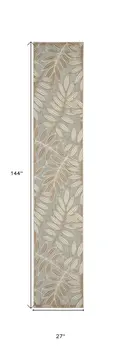 12' Gray And Ivory Floral Indoor Outdoor Runner Rug