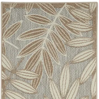 12' Gray And Ivory Floral Indoor Outdoor Runner Rug