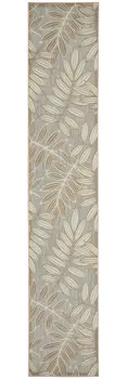 12' Gray And Ivory Floral Indoor Outdoor Runner Rug