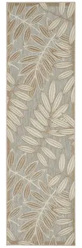 8' Beige Gray And Ivory Botanical Leaves Indoor Outdoor Runner Rug