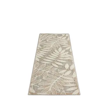 8' Beige Gray And Ivory Botanical Leaves Indoor Outdoor Runner Rug
