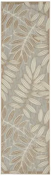 8' Beige Gray And Ivory Botanical Leaves Indoor Outdoor Runner Rug