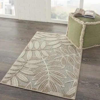 3' X 4' Beige Gray And Ivory Botanical Leaves Indoor Outdoor Area Rug