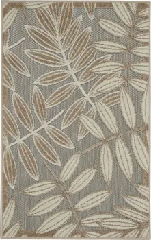 3' X 4' Beige Gray And Ivory Botanical Leaves Indoor Outdoor Area Rug