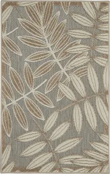 3' X 4' Beige Gray And Ivory Botanical Leaves Indoor Outdoor Area Rug
