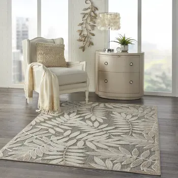 4' X 6' Gray And Ivory Floral Indoor Outdoor Area Rug