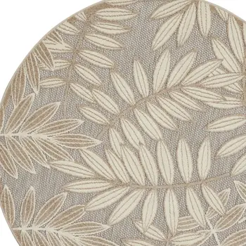4' Gray And Ivory Round Floral Indoor Outdoor Area Rug