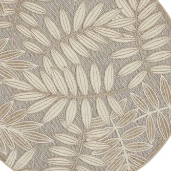 4' Gray And Ivory Round Floral Indoor Outdoor Area Rug