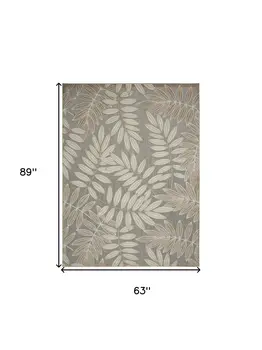 5' X 8' Beige Gray And Ivory Botanical Leaves Indoor Outdoor Area Rug