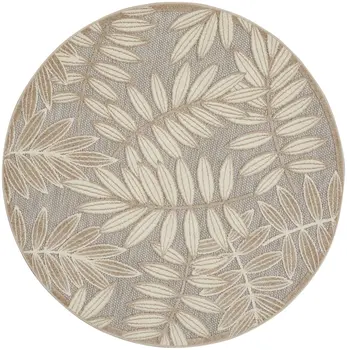 5' Gray And Ivory Round Floral Indoor Outdoor Area Rug