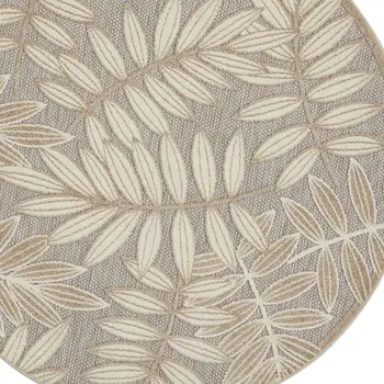 5' Gray And Ivory Round Floral Indoor Outdoor Area Rug