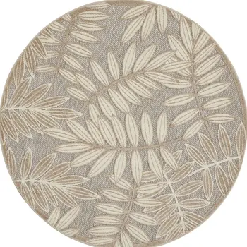 5' Gray And Ivory Round Floral Indoor Outdoor Area Rug